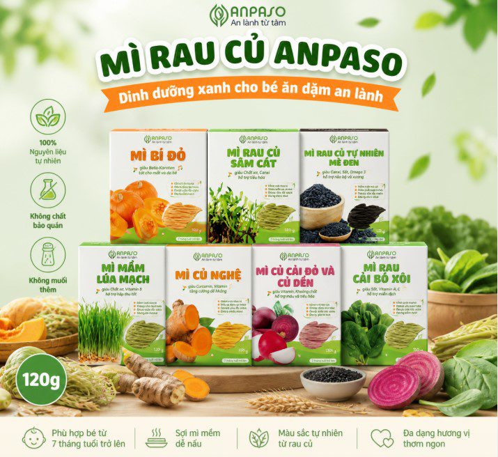 Các loại mì rau cụ hữu cơ Anpaso đa dạng hương vị cho bé